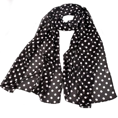 FGSS Women-Fashion-Scarves Polka-Dot-Scarf - Lightweight-Soft-Long-Headband Classic-Chiffon-Wrap-Shawl Black White Sheer