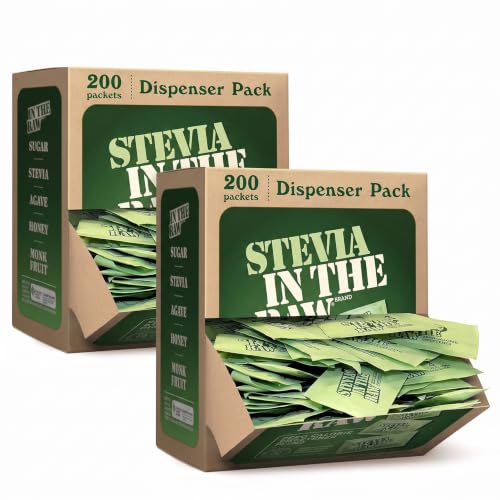 Stevia In The Raw, Plant Based Zero Calorie Sweetener, Sugar Substitute, Sugar-Free Sweetener for Coffee, Hot &amp; Cold Drinks, Suitable For Diabetics, Vegan, Gluten-Free, 200 Count Packets (Pack of 2)