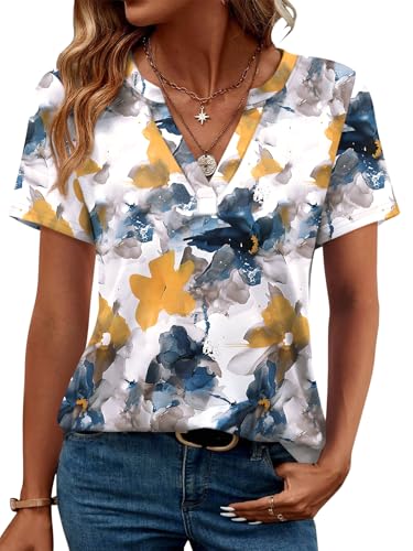 WEESO Womens Tops Summer Short Sleeve V Neck Blouses Business Casual Loose Fit Tshirts Trendy Fashion Outfits2