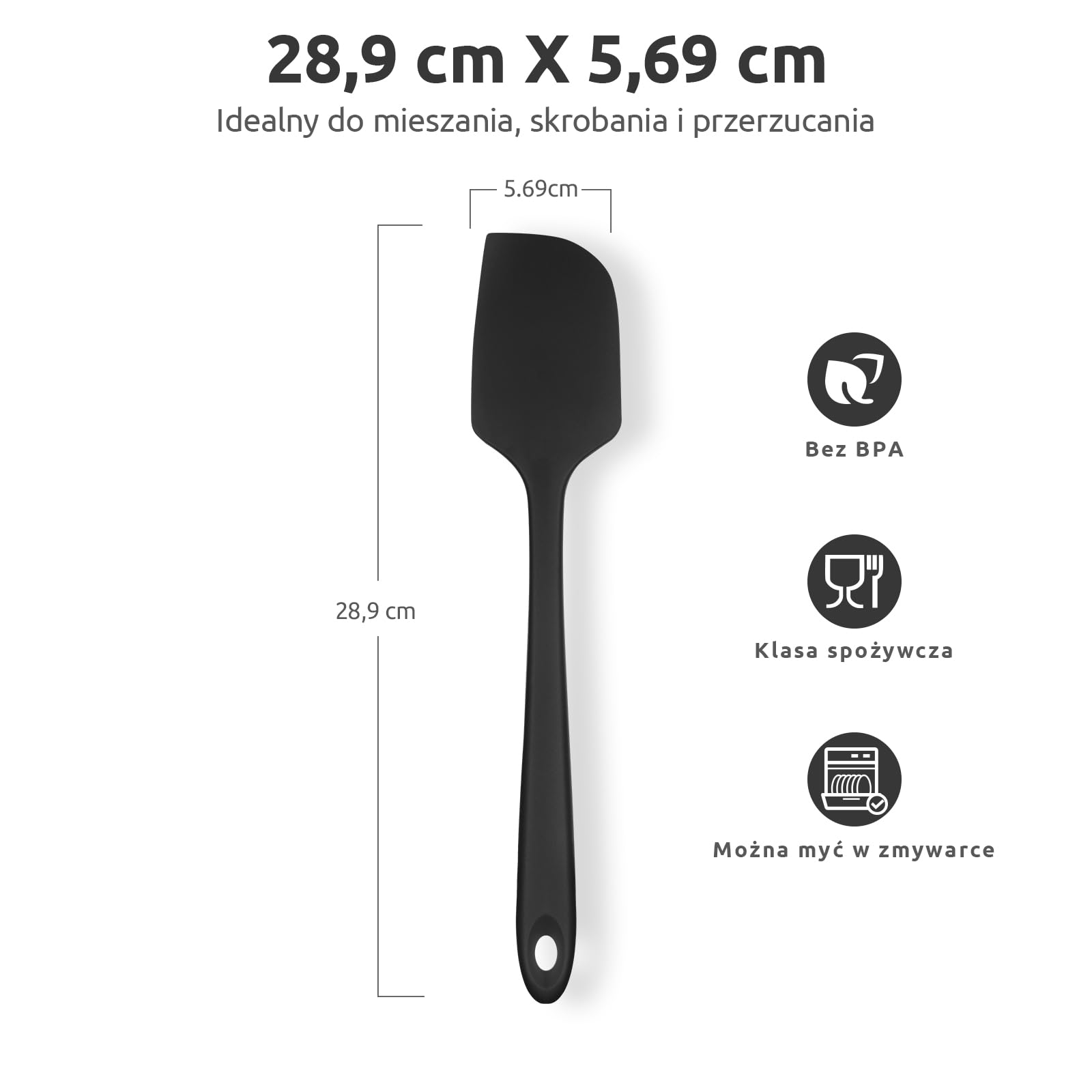 U-Taste Duża Szpatułka Silikonowa Odporna na Ciepło 250 ℃ (Czarny) | 29 cm Nieprzywierająca Elastyczna Bezszwowa Szpachelka do Pieczenia z Nylonowym Rdzeniem do Mieszania Skrobania