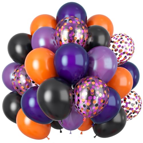 Image of 60Pcs Black Orange Purple Balloons, 12 Inch Balloon Purple Black Orange Party Balloons with Confetti Latex Helium Balloon for Birthday Festival Party Decoration Halloween Theme Party Indoor Outdoor