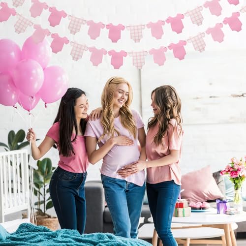 Image of Weysat 2 Pcs Baby Clothes Banner Baby Girls Shower Decorations Pink Bodysuit Clothesline Banner Gender Reveal Birthday Neutral Party Outfit Paper Decor Supplies