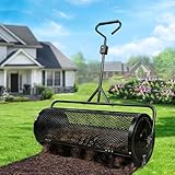 Compost Spreader 44 Inch Push/Tow Peat Moss Spreader with Installation Support, Powder-Coated Metal Mesh Roller Spreader for Manure , Lawn Care, Garden Spreading, Top Dressing & Mulch - Soil Spreader