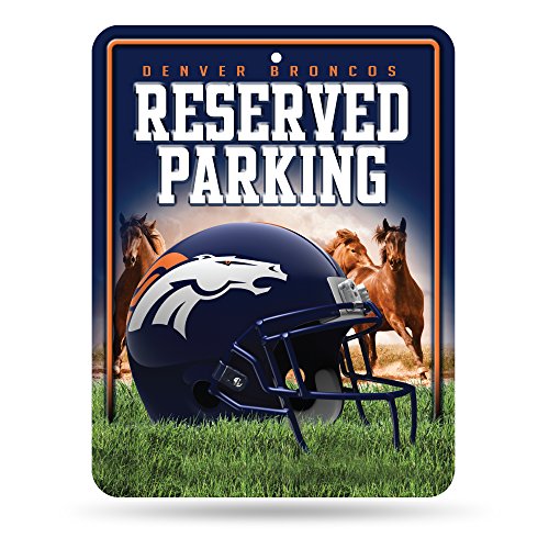 Rico Industries NFL Football Denver Broncos 8.5" x 11" Carbon Fiber Metal Parking Sign - Great for Man Cave, Bed Room, Office, Home Décor