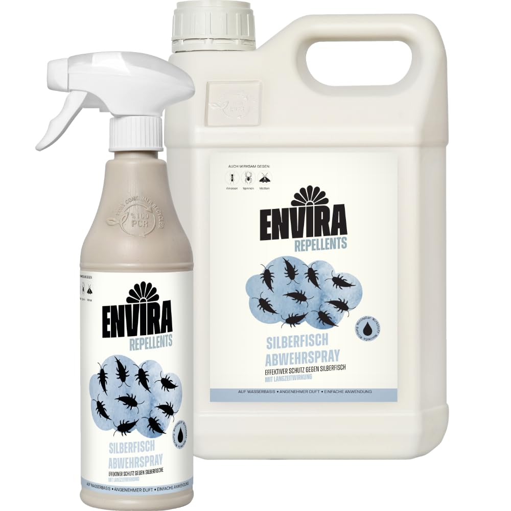 Envira Silberfischspray 500 ml + 5L - gegen Silberfische & Papierfische | Silberfisch Spray & Mittel gegen Papierfischchen - hochwirksam, Alternative zu Falle & Köderdose, geruchsarm