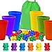 Funmo Osos para Contar, Juego para Contar, Juguetes Educativos para Clasificar con Osos de 67 Piezas, Tazas para Clasificar, Montessori Rainbow a Juego de Dados y matemática