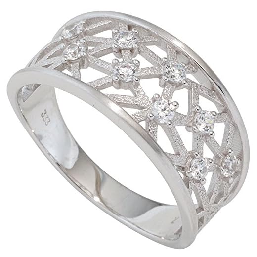 Jobo Damen-Ring breit aus 8 Karat 333 Weißgold mit 9 Zirkonia Größe 58