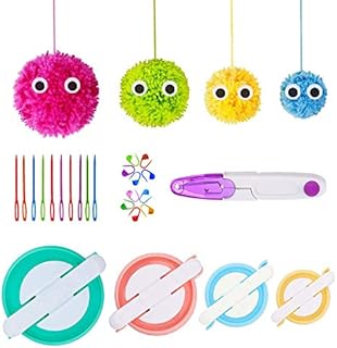 Pom Pom Maker, 4 Sizes Pompom Maker Tool Set for Fluff Ball Weave DIY Wool Yarn Knitting Craft Project for Kids and Adult +10PS Knitting Stitch Markers+10PS Plastic Needles+1PS Scissors