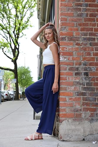 Palazzo Pants for Women Dressy Summer Casual Boho Chiffon Wide Leg Pants Elegant Flowy Beach Pants3