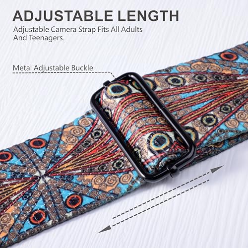 Image of Padwa Lifestyle Extra Long Adjustable Camera Strap for Photographers - 2 inch Wide Full Grain Cowhide Leather Ends Camera Straps with Quick Release for All Cameras,Binoculars(Bohemia Print)