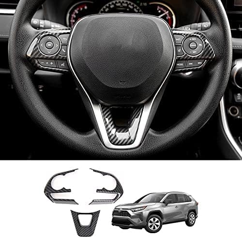 Blazeray Cubierta de lentejuelas de botón de fibra de carbono para volante de automóvil, accesorios interiores para Toyota RAV4 2019 2020 2021 2022