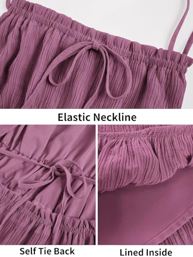 Wenrine Womens Summer Beach Dresses Backless Spaghetti Straps Self Tie Tiered Flowy Casual Maxi Dress with Pockets4