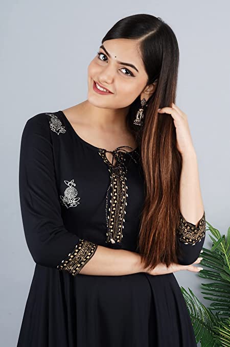 Image of JAYROSH Women's Embroidered Rayon Anarkali Kurta Gown | Flared Kurti for Women & Girls
