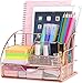 POPRUN Enfants Organiseur de bureau,Papeterie Organizer avec Pot à Stylo et tiroir métal grille,pour l'école, le bureau et la salle de classe (Or Rose)