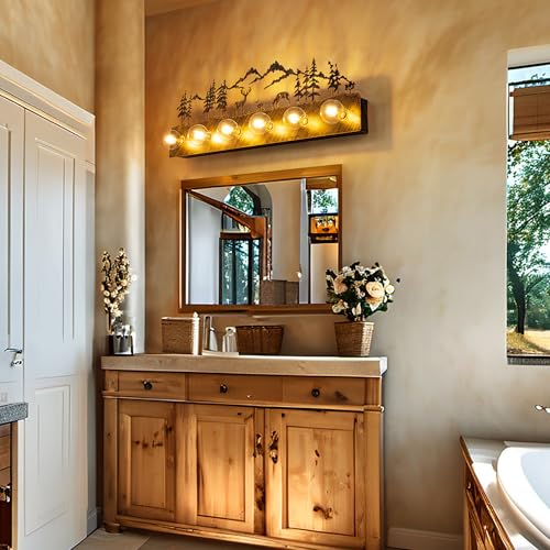 Image of TOCHIC Rustic Bathroom Light Fixtures, 6 Lights Large Farmhouse Bathroom Vanity Light Over Mirror Dimmable, Western Deer Sconces Wall Lighting for Mirror Cabinets, Powder Room, Living Room, 36 inchL