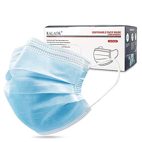 KALAOK Disposable Face Masks- 3 Ply Mouth Mask & Comfortable Safety Mask with Earloop Design General Fit Size (50 PCS)