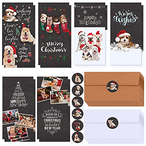 Winlyn 96 Sets Bulk Christmas Money Cards with Envelopes Stickers Assortment Gift Card Holder Christmas Money Holder Christmas Cards 6 Designs Chalkboard Cute Dogs for Festive Winter Holiday Greeting