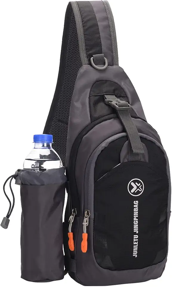 Mochila tiracolo impermeável, resistente ao desgaste, bolsa transversal com suporte de garrafa de água removível, para esportes, bicicleta, trilhas, viagens (verde), Preto, M