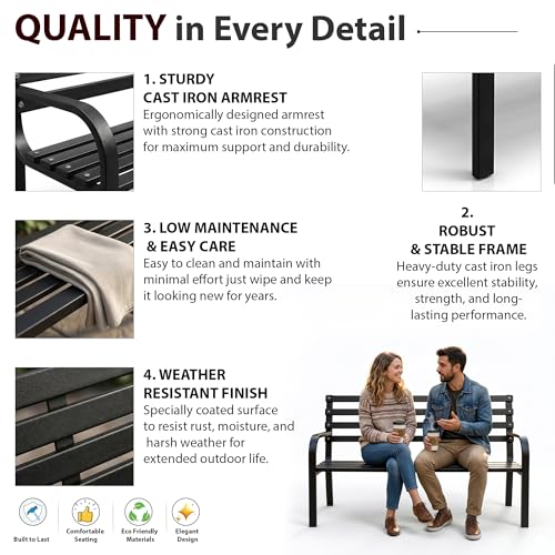 Image of BRISHI 2 Seater Metal Garden Bench for Indoor & Outdoor Park /Patio /Living Room /Terrace /Balcony (Black)