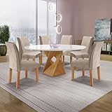 Conjunto Mesa Barcelona 120cmx120cm 6 Cadeiras Espanha Tampo Plus Redondo Vidro Yescasa Cinamomo/Off White/Bege
