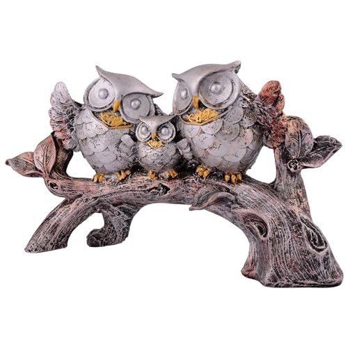 Image of Owl Family Sitting on Tree Decorative Bird Showpieces Statue for Home Decor Living Room Bedroom Wall Shelf Table Top Garden Decoration Items -1