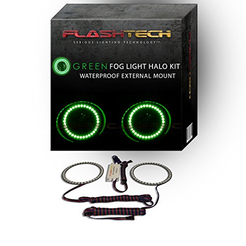 FLASHTECH for Ford Transit Connect 11-13 Green External Mount Waterproof LED Halo Ring Fog Light Kit