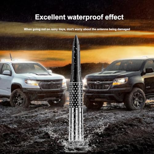 Image of Car Truck Antenna with Tire Valve Caps Ring American Flag Universal Short Replacement for GMC Sierra Chevy Silverado Dodge Ram 1500 2500 3500 Ford F150 F250 F350 Super Duty Raptor Accessories, Black