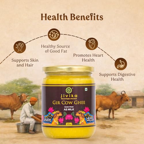 Image of Jivika A2 Gir Cow Ghee 500ml (Pack of 2) | Vedic Bilona Method Cultured Desi Cow Ghee | Grass Fed | Traditional Pure Ghee | Curd-Churned, Grass-Fed | Lab Tested