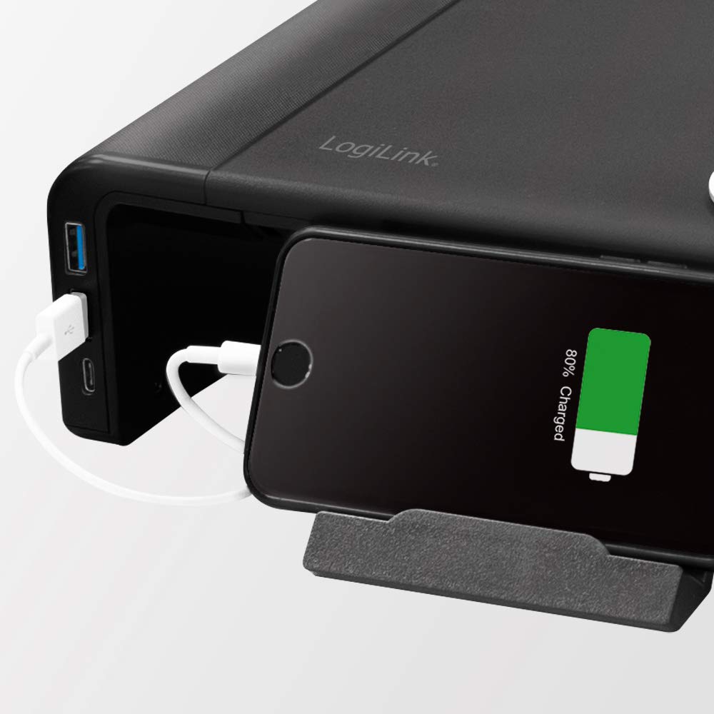 LogiLink BP0141 - Ergonomische Monitorerhöhung, 420 520 mm lang für eine komfortable Betrachtungsposition, mit 2X USB 3.0 + 1x USB-C