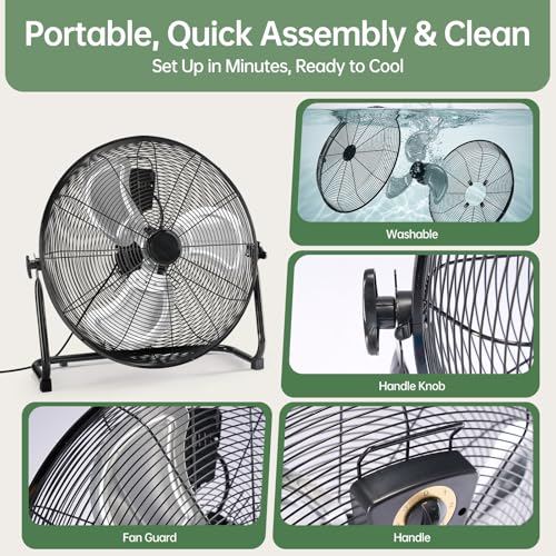 image for OLIXIS 20'' Industrial High-Velocity Floor Fan, 3-Speed Metal Fan with
