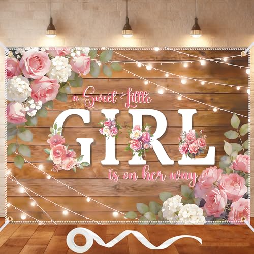 Telón de Fondo para Baby Shower Niña 7x5 ft Floral miniatura 1