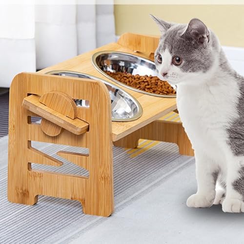 Dog Feeding Station - Wood, 15.75x7.09x7.68in Tilt Raised Double Bowls | Adjustable Angle Pet Food & Water Dish, Elevated Feeding Bowl For Dogs, Cats, Puppies, Pets, Easy Cleaning, Home, Apartment - Afbeelding 5
