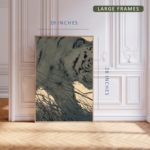 Image of Gamya Framed Japan Samurai Theme Wall Painting Posters For Office, Living Room, Bedroom Wall Decor - Japanese Japandi Samurai Aesthetic Room Decor (Tiger & Samurai (B), 19x29 Inches, Framed)