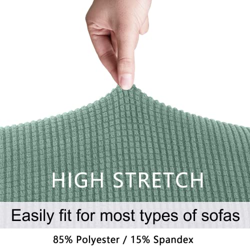 Aujoy Couch Cover Stretch 1-Piece Sofa Slipcover For 3 Cushion Couch Jacquard Spandex Fabric Furniture Protector With Anti-Slip Foams (Sofa, Matcha Green) #TOP2