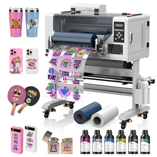 PLK A3 UV Printer All-in-One No Laminator Needed Dual XP600 Print Heads Auto Cleaning System&White Ink Stirring High-Speed UV DTF Printer for Glass Metal Wood Tumblers Leather Sticker