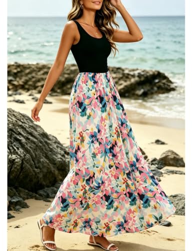 Image of Bluetime Women's Summer Boho Sleeveless Floral Print Tank Long Maxi Dress (S-3XL)