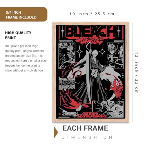 Image of walllane Anime Characters Wall Framed Posters Aesthetic Posters with Frames | Japanese Anime Characters Framed Poster for Living Room Bedroom Gaming Room Studio Wall Decor Set Of 3 (10 X 13 inch)