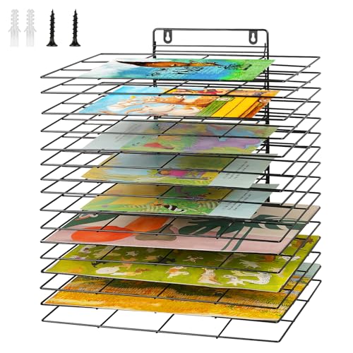 Image of Art Drying Rack for Classroom Paint Drying Rack Small Wall Art Storage Rack with 16 Removable Shelves for Classrooms and Art Studios (Black, 16 Shelves)
