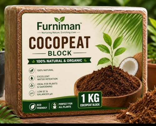 Image of 1 Kg Cocopeat Block Brick - 100% Natural Organic Growing Medium, High Water Retention Soil Conditioner for Gardening, Indoor Plants, Seed Starting, Hydroponics & Nursery Use