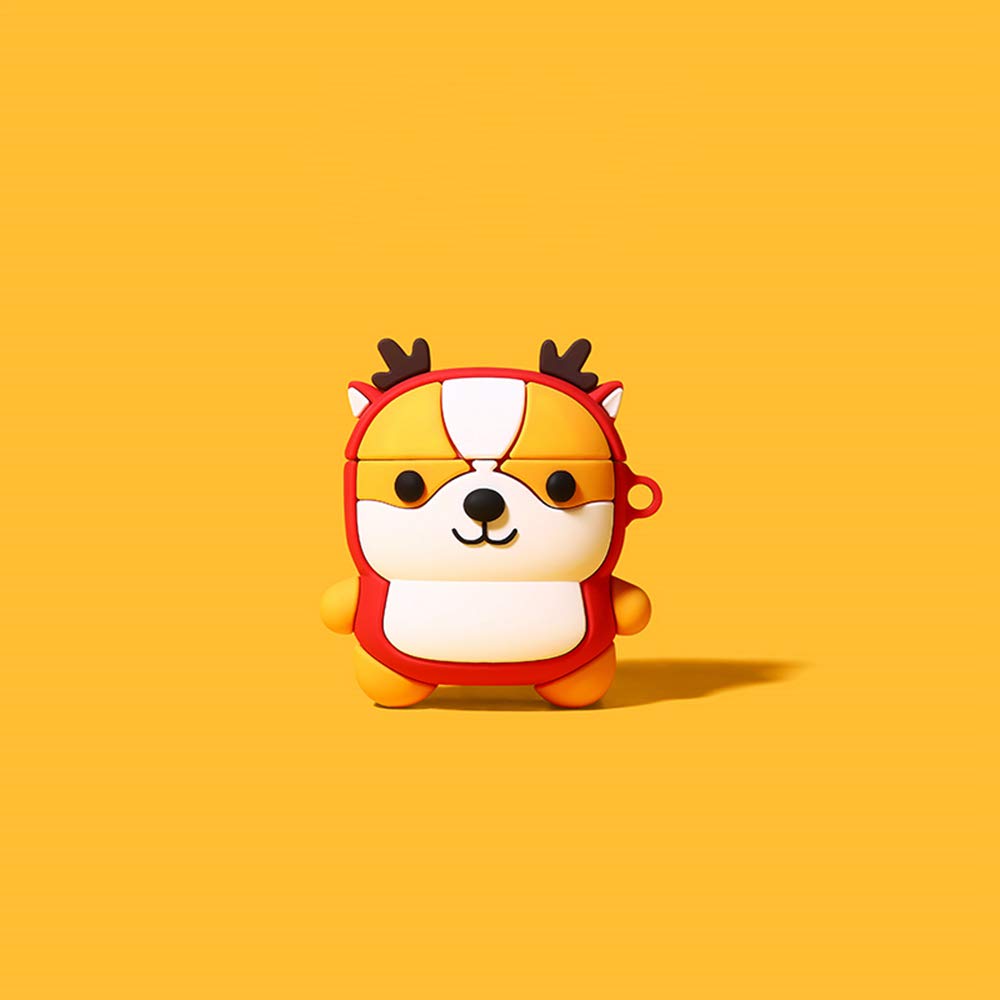 Compatible with Airpods Soft Silicone Cute Case Cartoon Object Stylish Cover (AirPods 1/2, Antler Corgi)