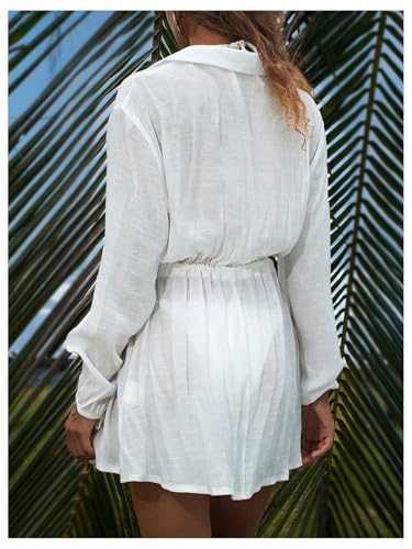 Milumia Women's Long Sleeve Bikini Cover Ups Collared Button Down Beach Shirt Dresses3
