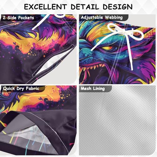 Pigsaly Boys Swim Trunks Colorful Angry Dragon_Head Boys Board Shorts Swimsuit Swimwear Summer Bathing Suit 5T3