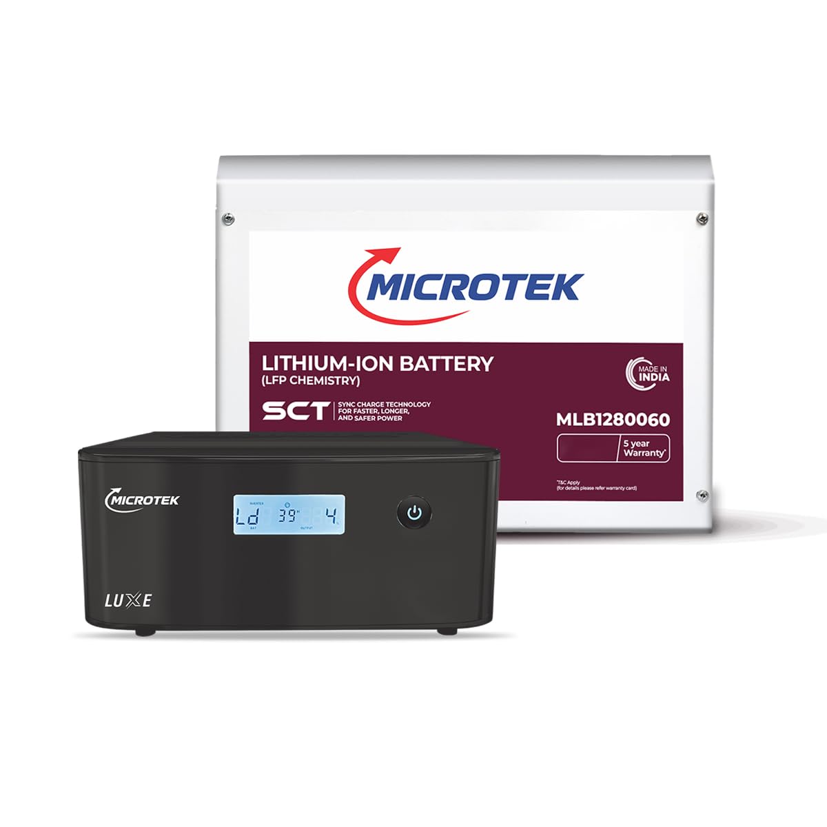Microtek Luxe NEW 1200 12V Pure Sine Wave Inverter 950VA/760W + 12.8V 100Ah LiFePO4 Lithium Battery with BMS | 4000+ Cycles | Fast Charging Power Backup Combo-image-39