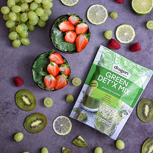 Dragon Superfoods Green Det'x Mix-Spirulina, Chlorella, Gerstengras und Weizengras. 100% Bio, Gluten free und Vegan - 200g