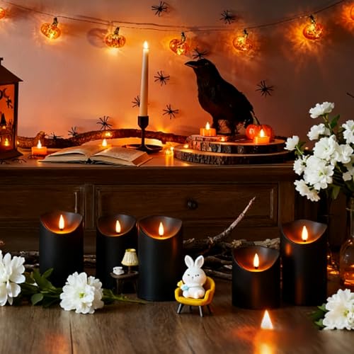 Image of Nimiko Flameless Candles with Remote, Battery Operated Flickering Flameless Candles, LED Candles with Timer 2 /4 /6 /8H, with Realistic LED Candles Set of 24 (D3 x H 3 inch 4 inch 5 inch) (Black)