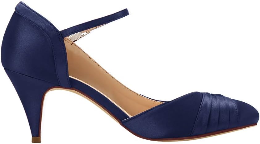 ERIJUNOR Kitten Heels for Women Comfortable Low Heel Closed Toe Satin Evening Dress Wedding Shoes with Ankle Strap - Image 3