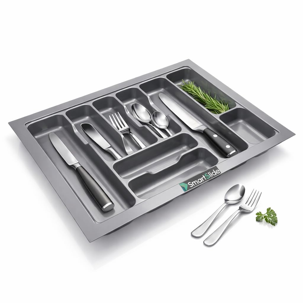 - SmartSlide Cutlery tray for Kitchen Drawer Cutlery Storage Organizer Silverware Organizer Tray for Modular Kitchen Drawer 700mm (25 X 18.7 INCH) 630 X 475 MM
