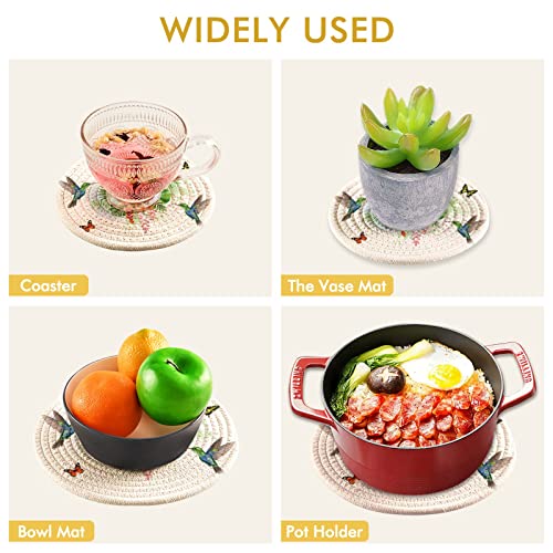 Slhkpns B0BGN7N3KR Spring Flower Hummingbird Kitchen Pot Holders 2 Pack Butterfly Floral Trivet Mats Set Stylish Coasters Cotton Round Thread Weave Hot Pads thumb #4