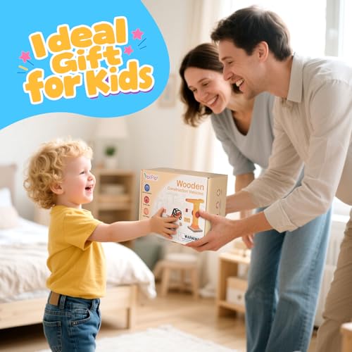 Vanplay Kran Spielzeug Baustellenfahrzeuge Kinder - Holz Baustelle Spielzeug ab 3 Jahre Junge mit Schiff, LKW Kranwagen Muldenkipper Anhänger & Gabelstapler Geschenk 3 4 5 Jahre Junge