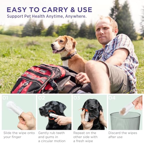 Image of 60 Pcs Cleaning Pet Wipes-All Natural Disposable Pet Cleaning Finger Cover-Cat Dog Ear Cleaner Wipes-Teeth Cleaning Wipes Reduces Tartar and Plaque